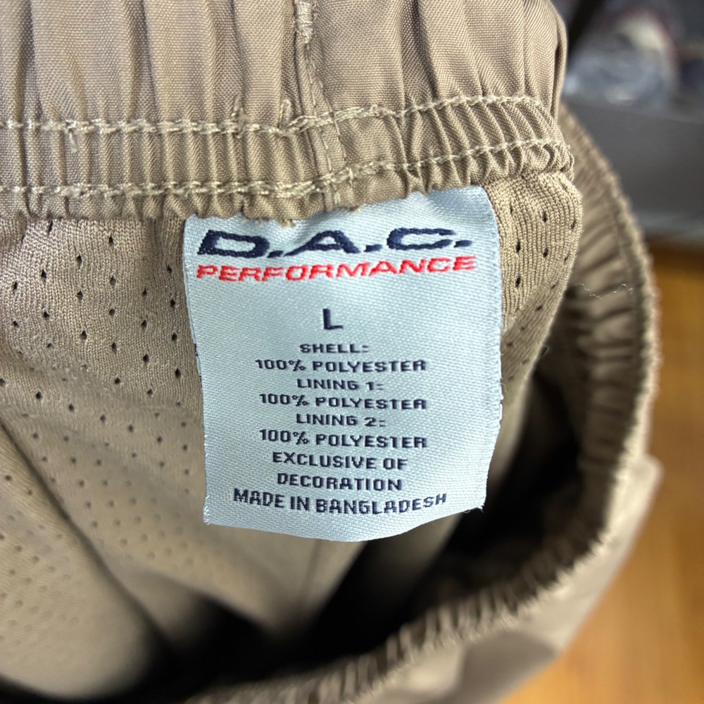 D.A.C. Performance Track Pants Mens L Tan Mesh Lined Ankle Zip Gorpcore Active - Picture 7 of 13